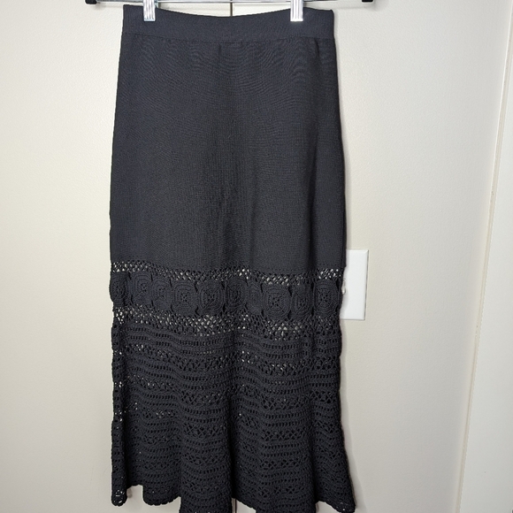 Jonathan Simkhai Black Knit Crochet Midi Skirt sz XS - Picture 6 of 9